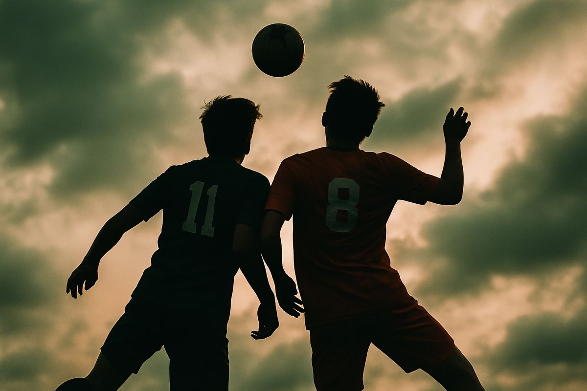 Two players going up for a header
