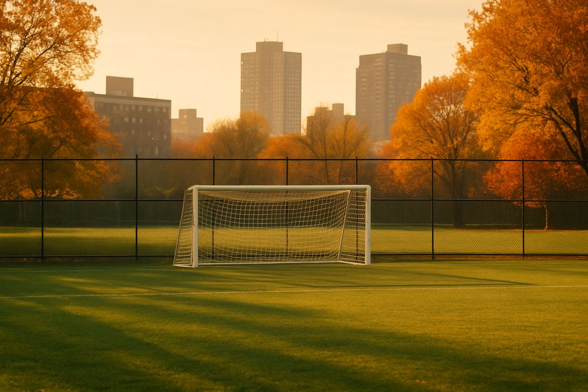 City soccer field in autumn