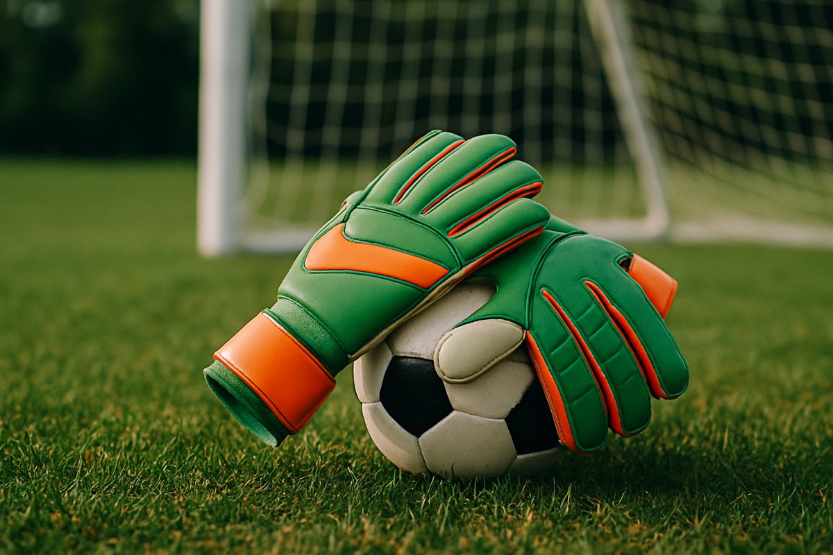 Goalkeeper gloves on a soccer ball