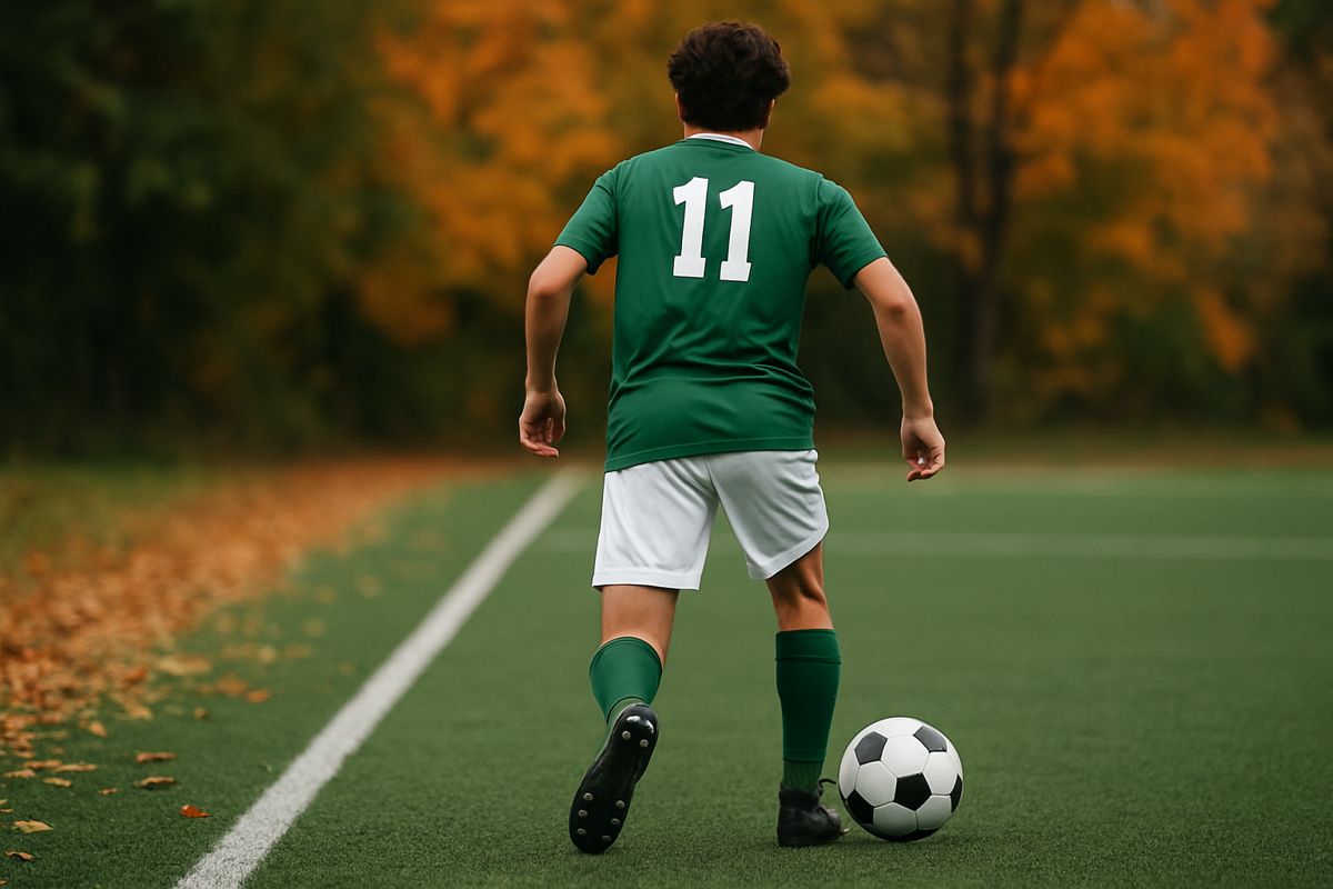 Player dribbling down the wing