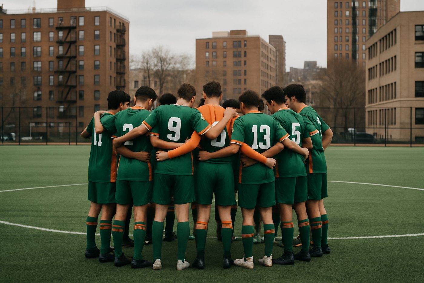 Team huddle before kickoff